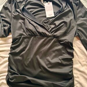 Grace Karin Black Satin Blouse